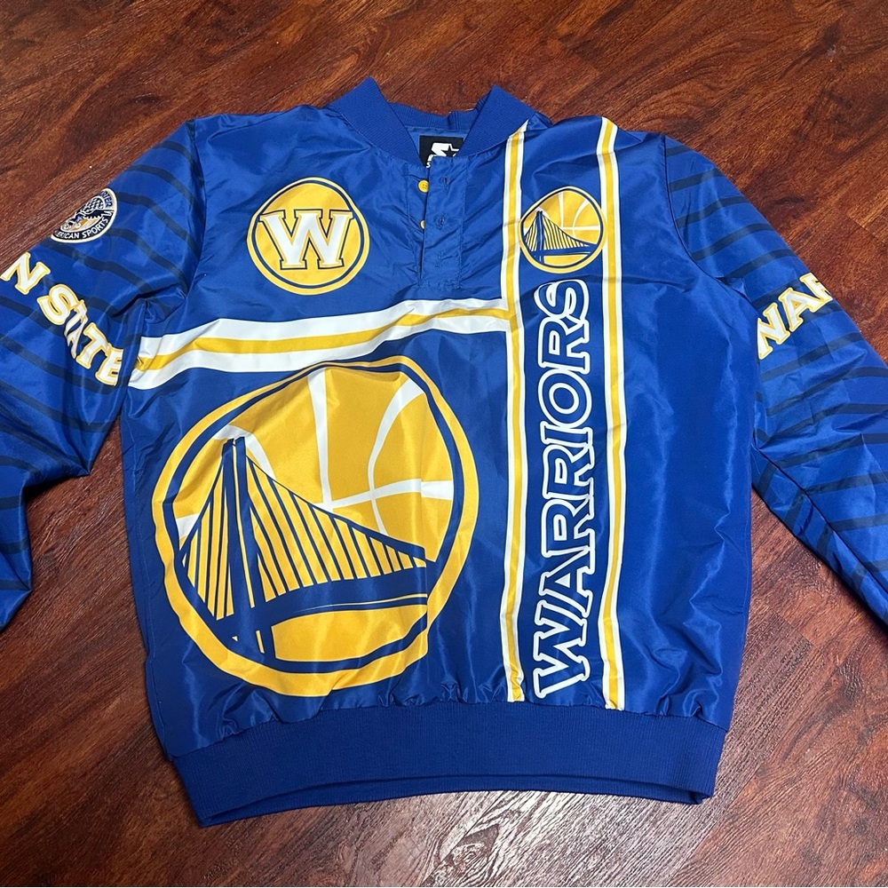 STARTER Blue and Yellow Golden State Warriors Bomber pullover Jacket
